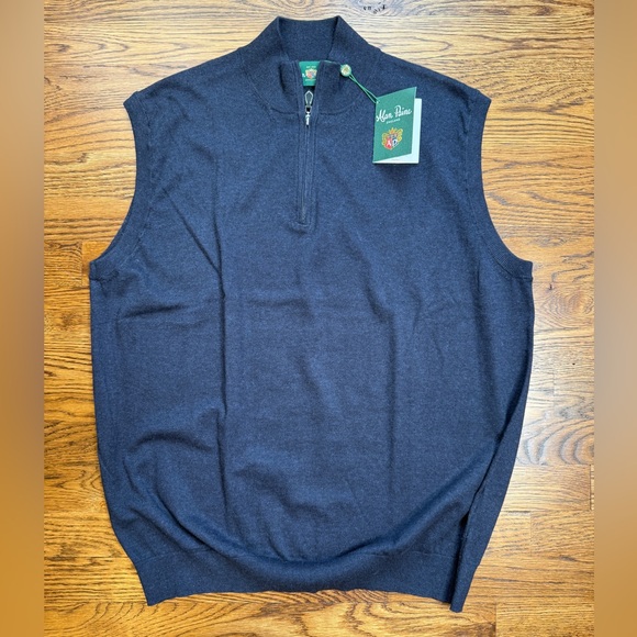 NWT Alan Paine Cotton, Silk, Cashmere Cransford Half Zip Mock Neck Navy Vest XL - Picture 1 of 14